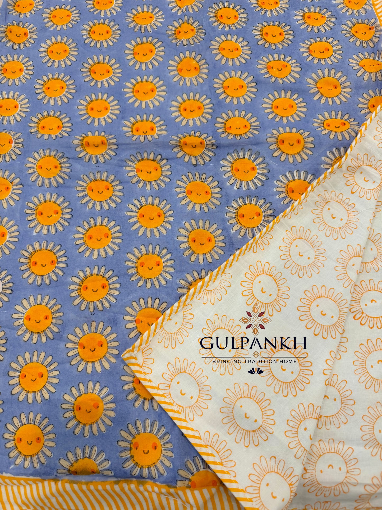 Hand Block Printed Mulmul Cotton Baby Dohar - Sunshine Smiles | Gulpankh Canada