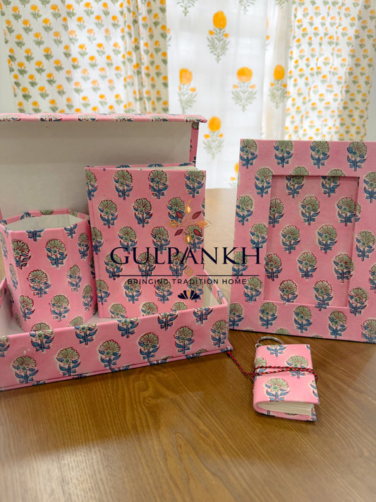 Hand Block Printed Gift Hamper - Gulabi Phool | Gulpankh Canada