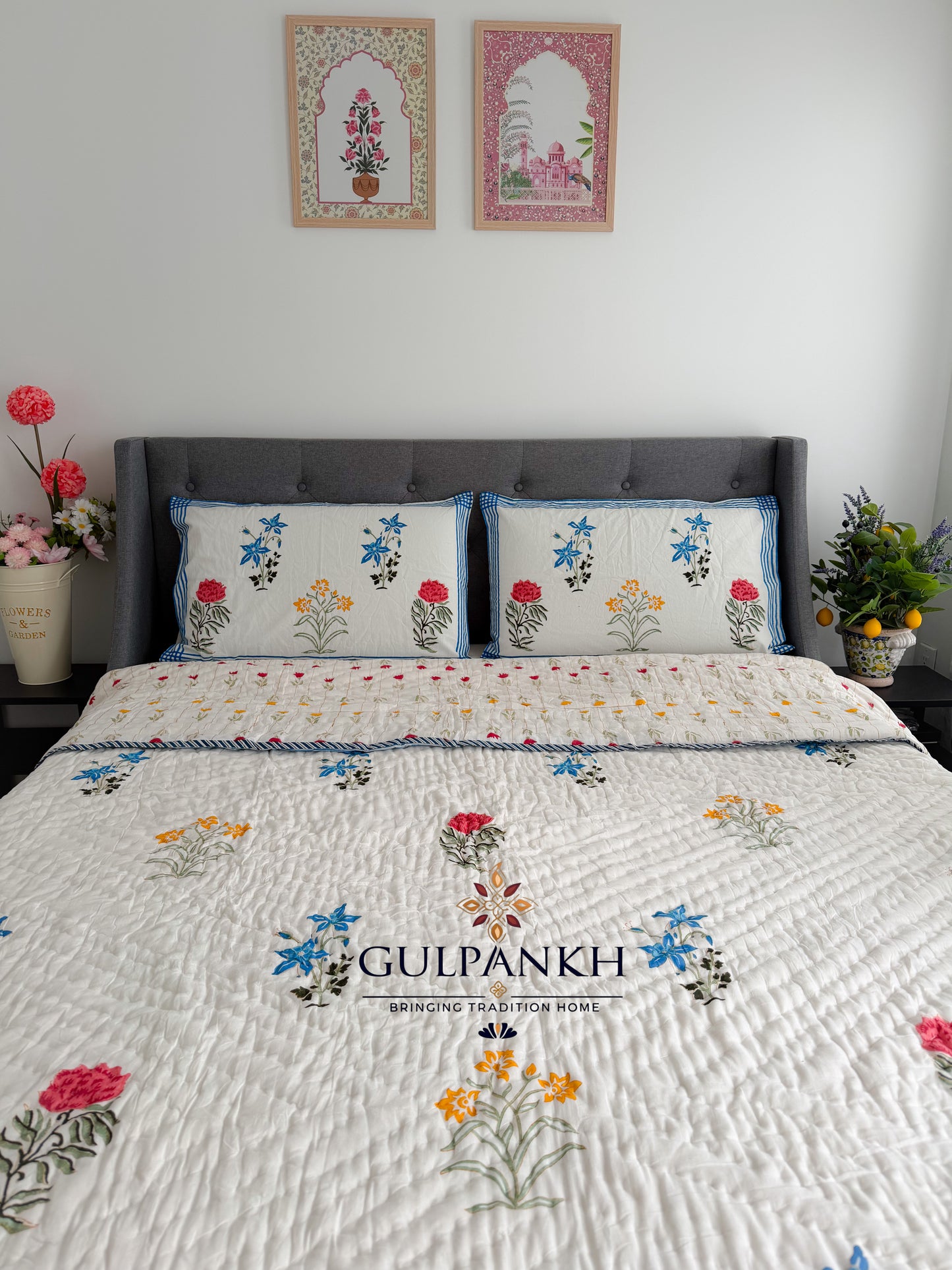 Hand Block Printed Cotton Quilt - Gul Rangini | Gulpankh Canada
