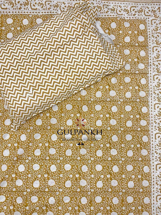 Mustard Meadow Hand Block Printed Fitted Bedsheet | Gulpankh Canada