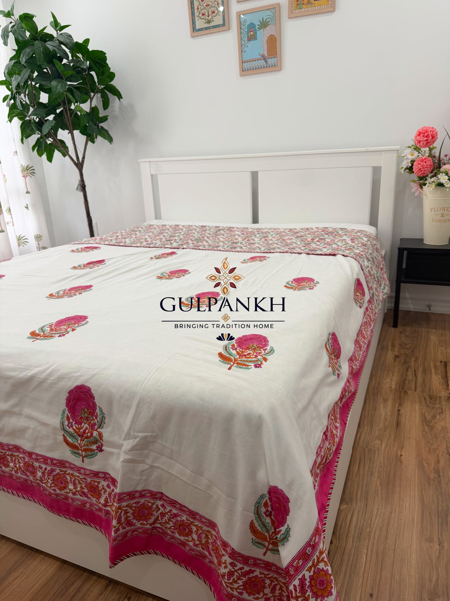 Hand Block Printed Mulmul Cotton Dohar - Rani Gulbahaar | Gulpankh Canada