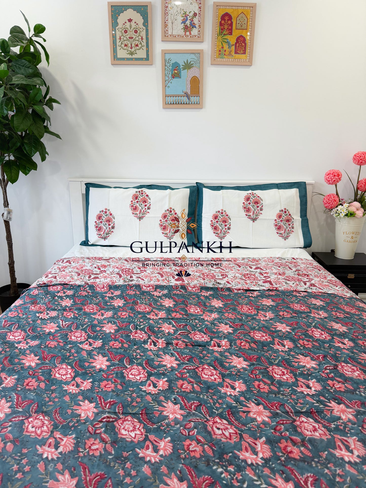 Hand Block Printed King Duvet Cover Set –  Noor-e-Gul | Gulpankh Canada