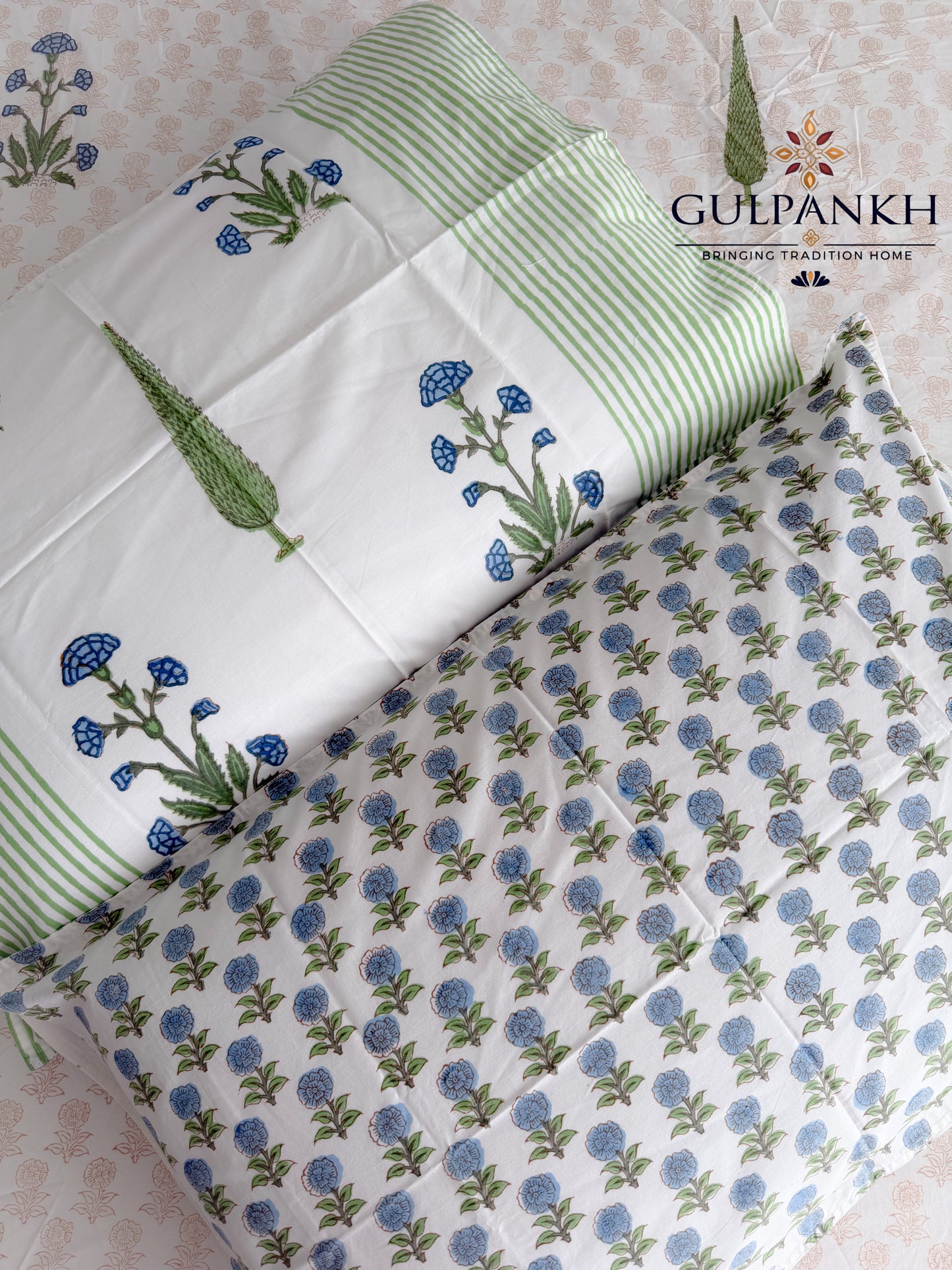 Sukoon Vatika Hand Block Printed Fitted Bedsheet | Gulpankh Canada