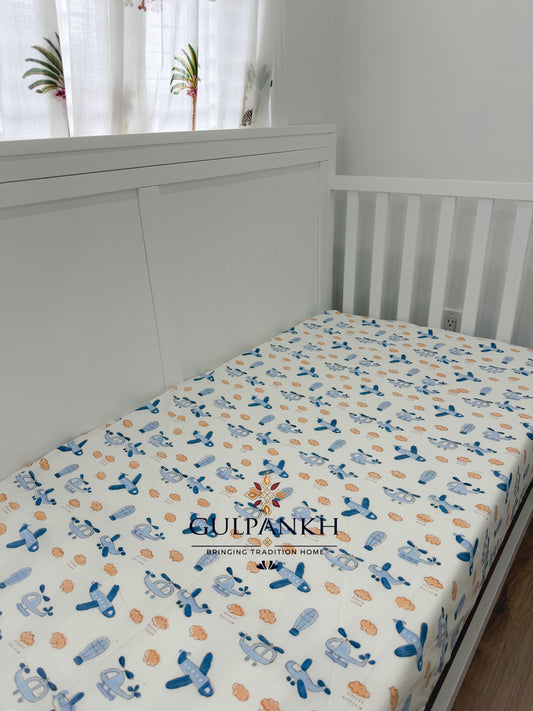 Hand Block Printed Crib Sheet Fitted - Sky Explorer | Gulpankh Canada