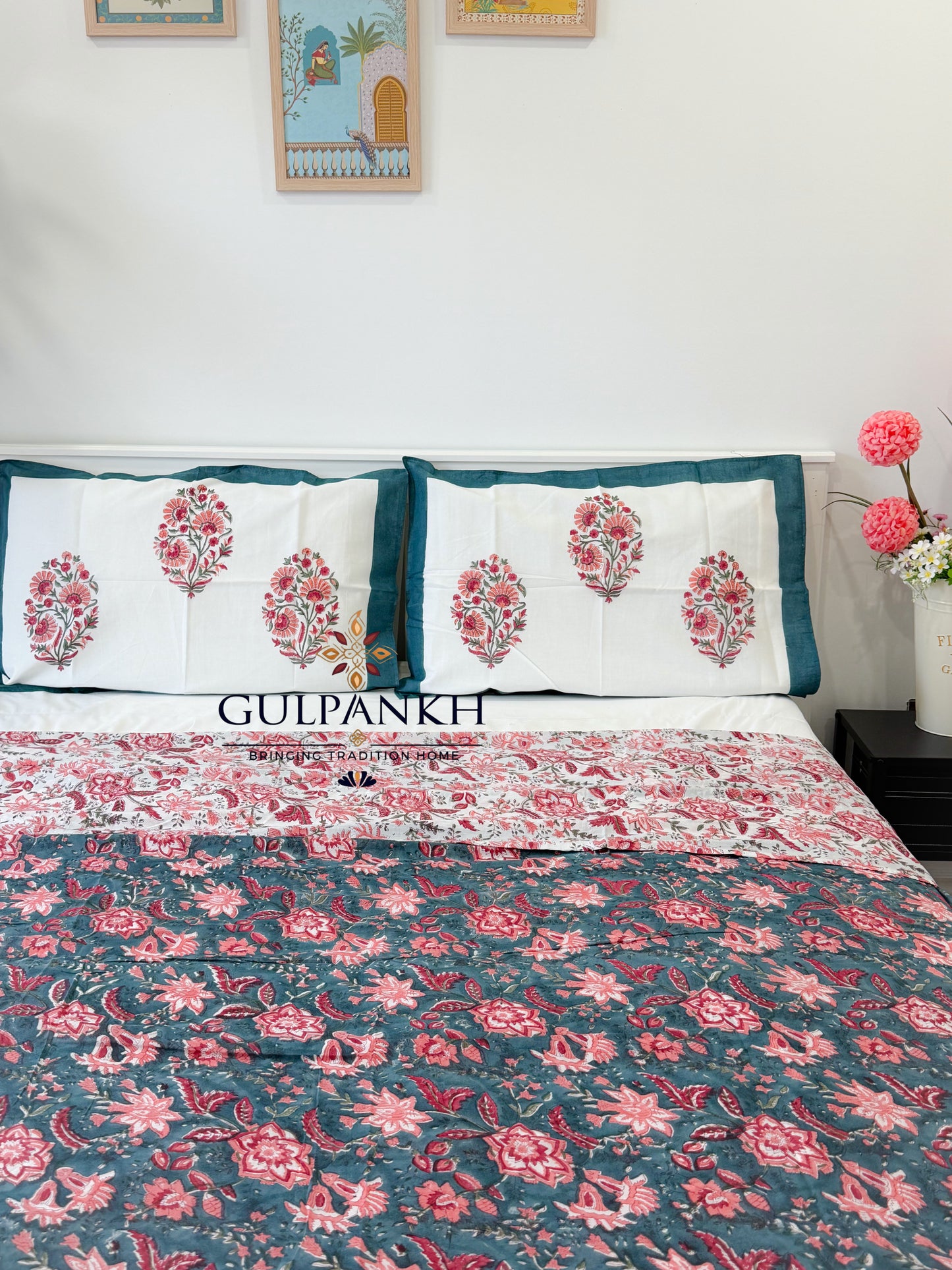 Hand Block Printed King Duvet Cover Set –  Noor-e-Gul | Gulpankh Canada