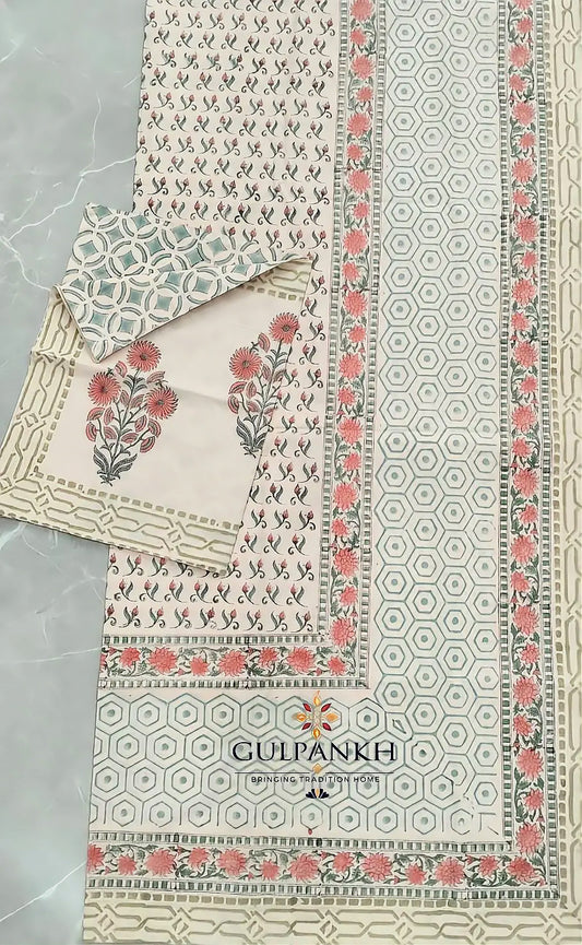 Hand Block Printed King Fitted Bedsheet - Gulabi Jaal | Gulpankh Canada