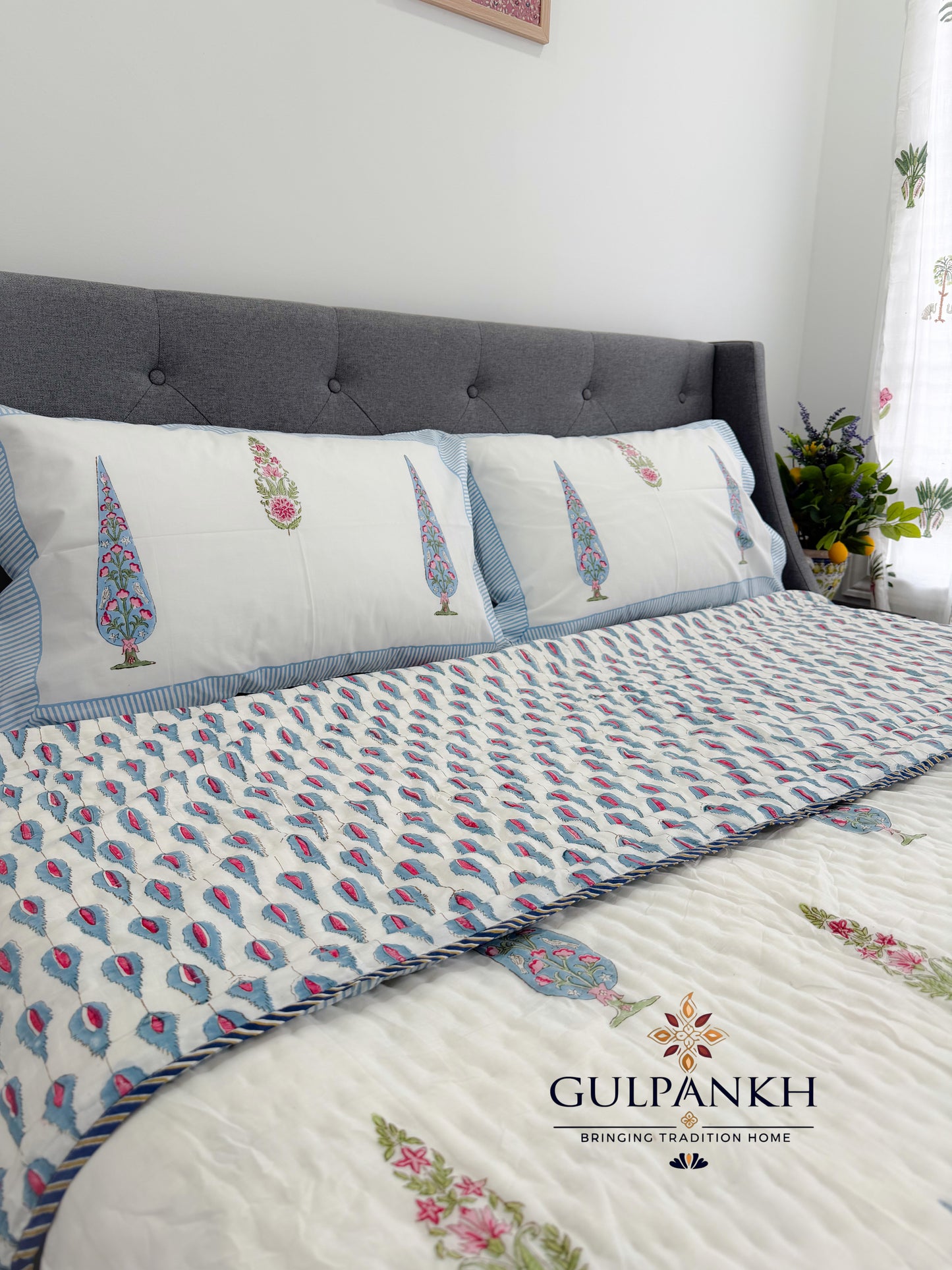 Hand Block Printed Cotton Quilt - Bagh-e-Naz | Gulpankh Canada