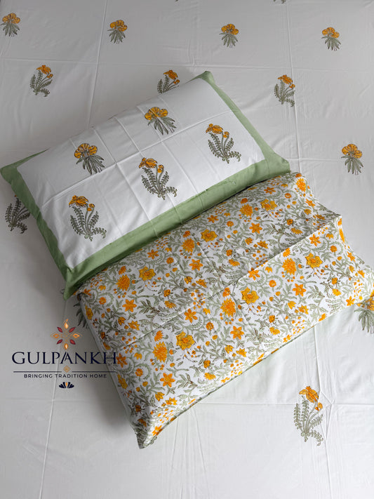 Golden Buta Hand Block Printed Fitted Bedsheet | Gulpankh Canada