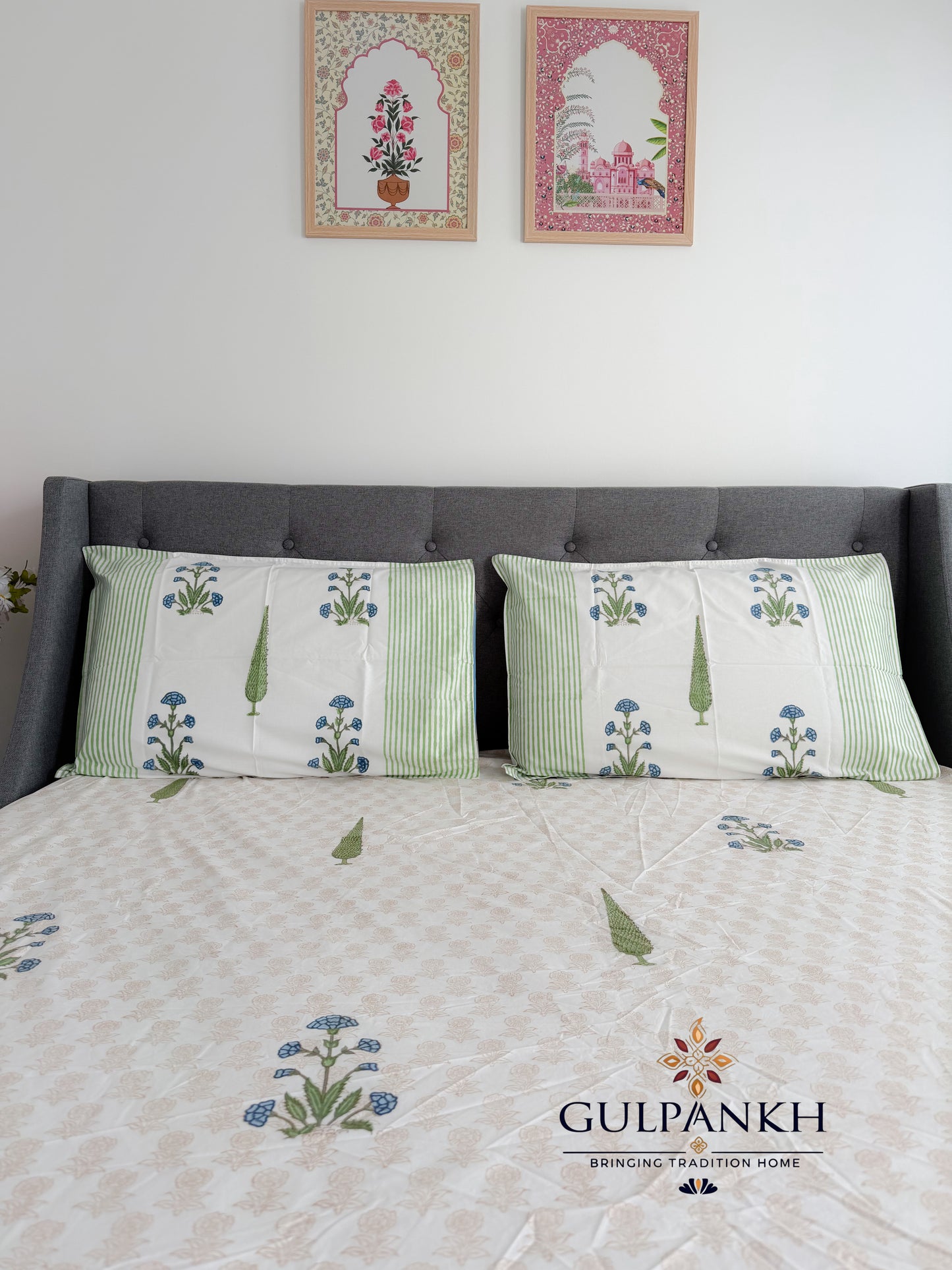 Sukoon Vatika Hand Block Printed Fitted Bedsheet | Gulpankh Canada