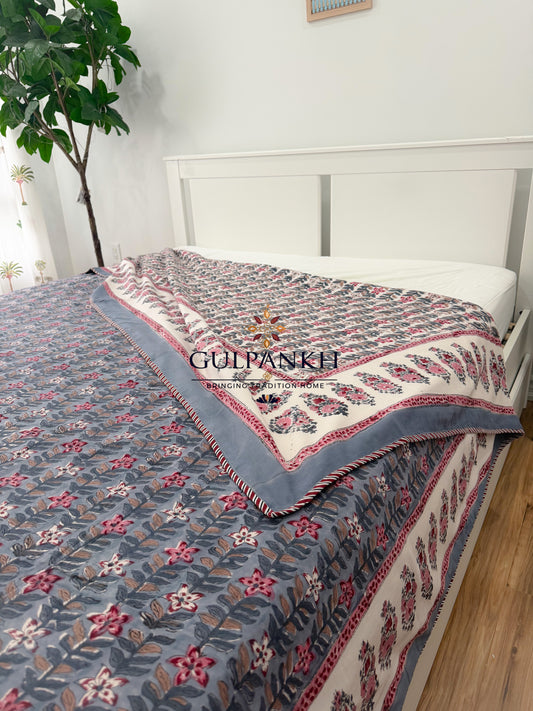 Hand Block Printed Mulmul Cotton Dohar - Evening Bloom | Gulpankh Canada