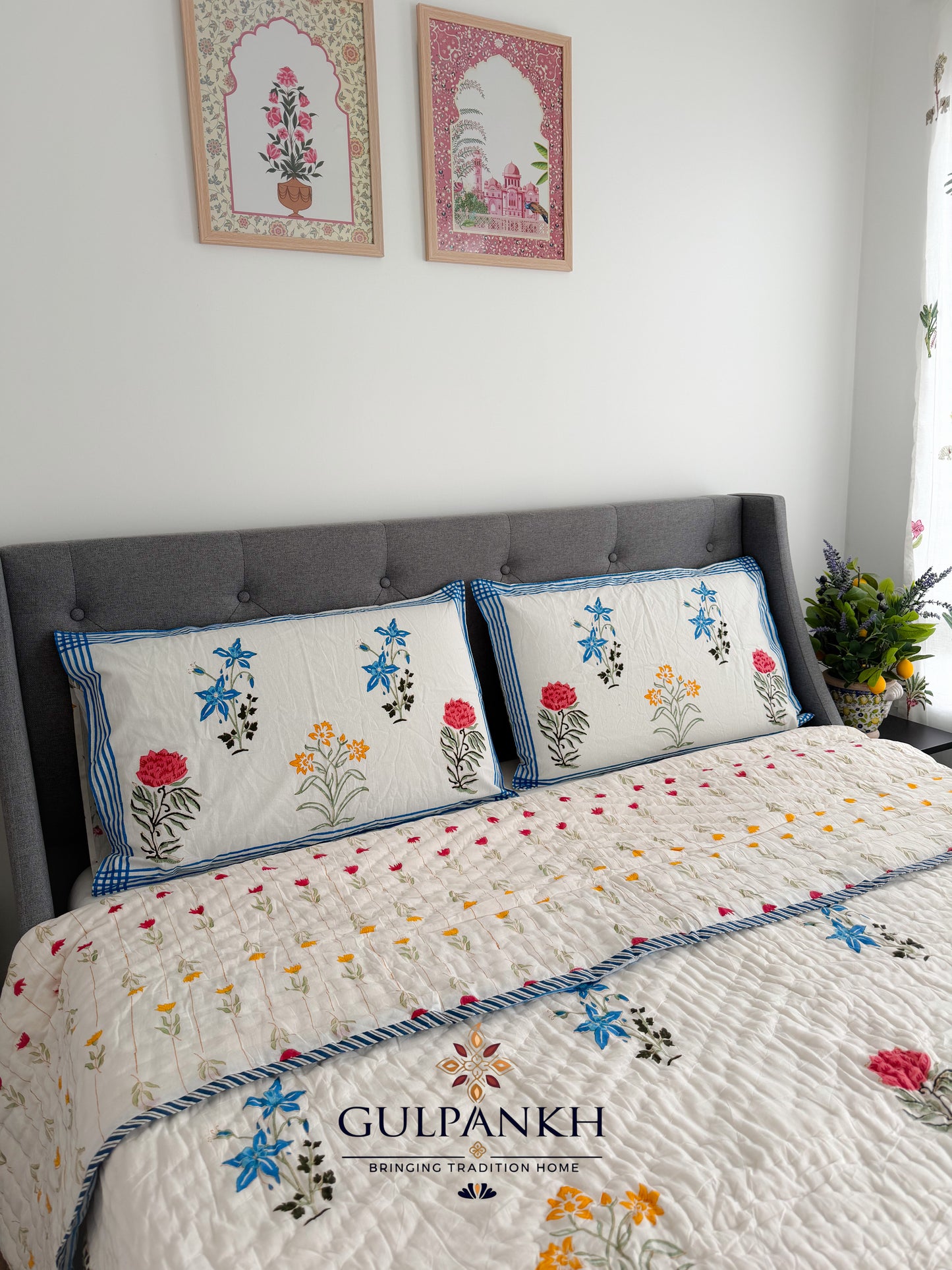 Hand Block Printed Cotton Quilt - Gul Rangini | Gulpankh Canada