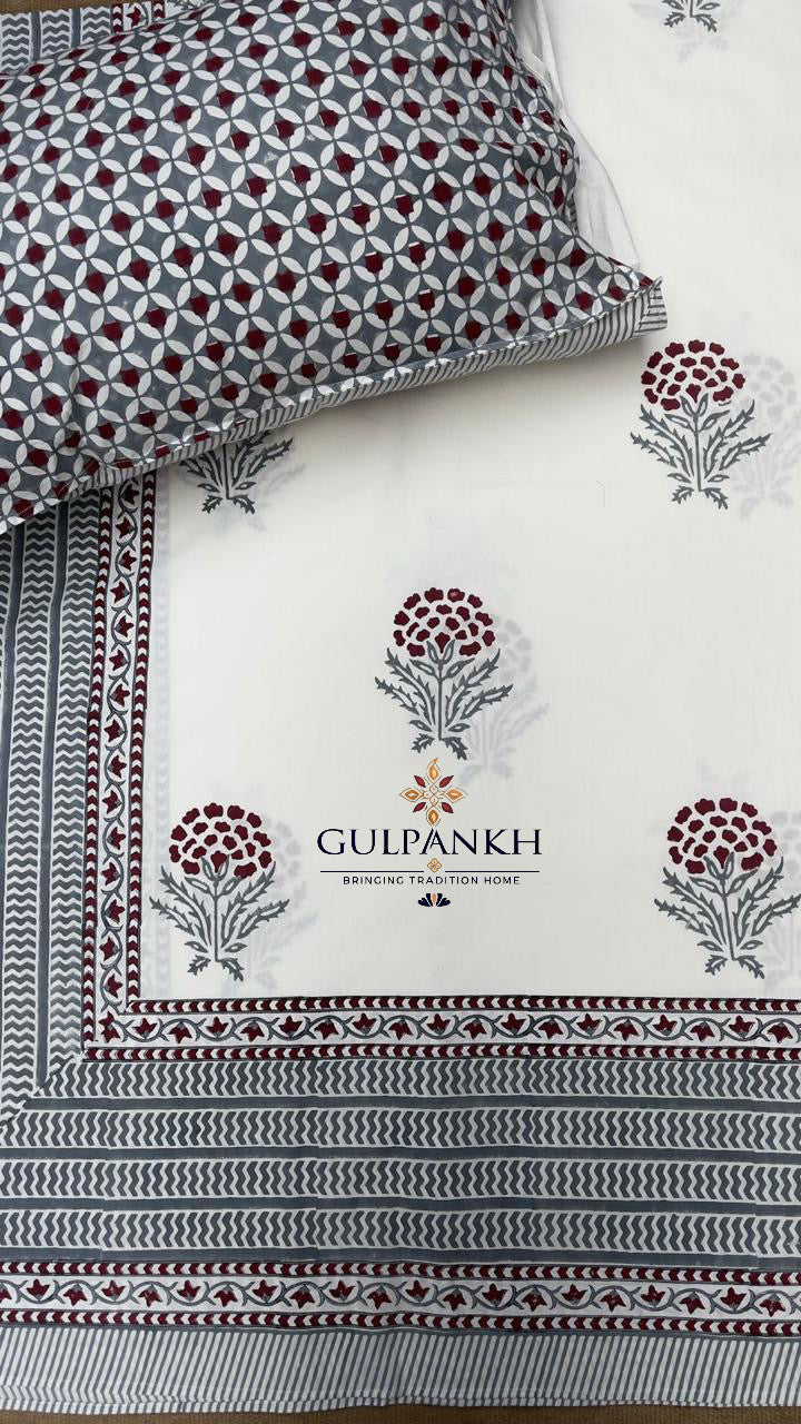 Crimson Heritage Hand Block Printed Fitted Bedsheet | Gulpankh Canada