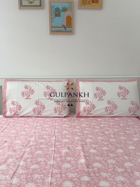 Hand Block Printed Flat Bedsheet - Gulabi Noor | Gulpankh Canada