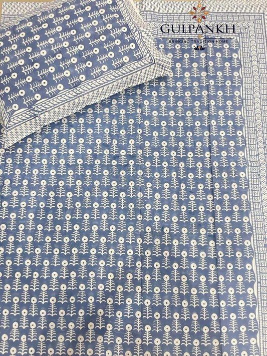 Indigo Meadow Hand Block Printed Fitted Bedsheet | Gulpankh Canada