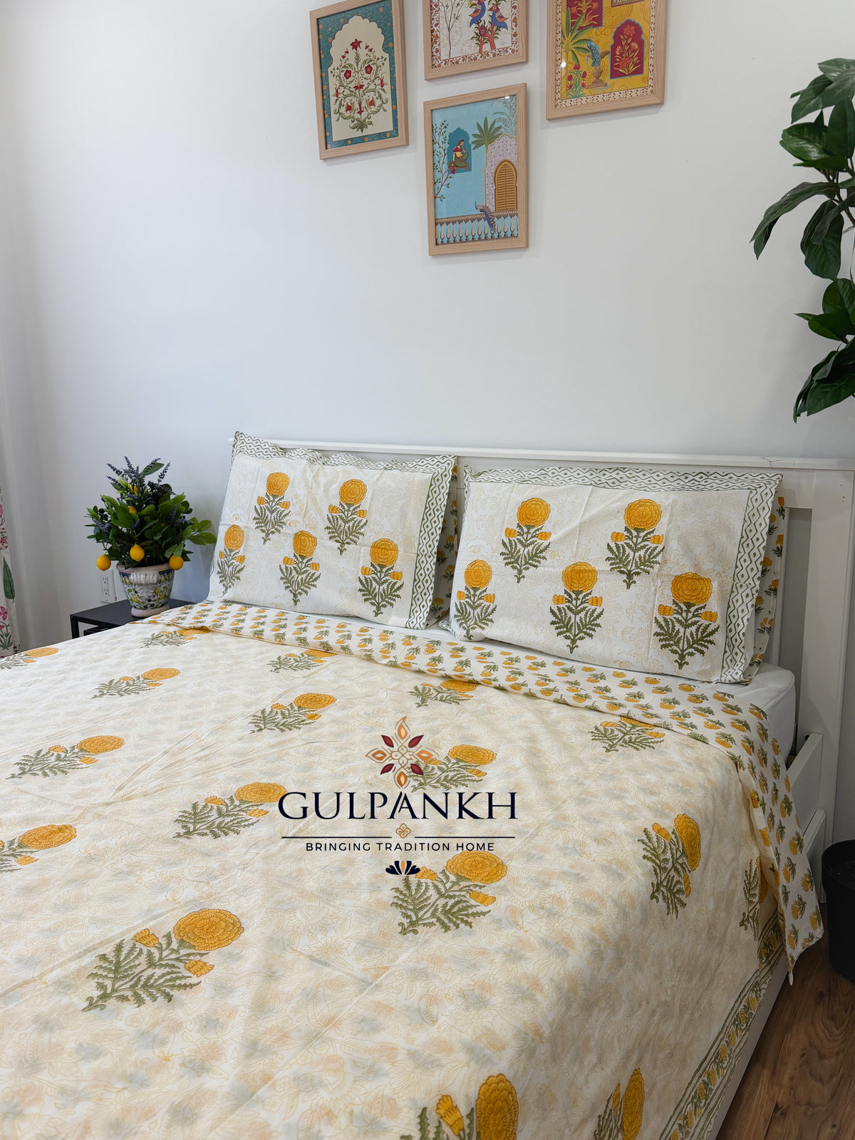 Hand Block Printed Duvet Cover Set –  Sunehri Gul | Gulpankh Canada