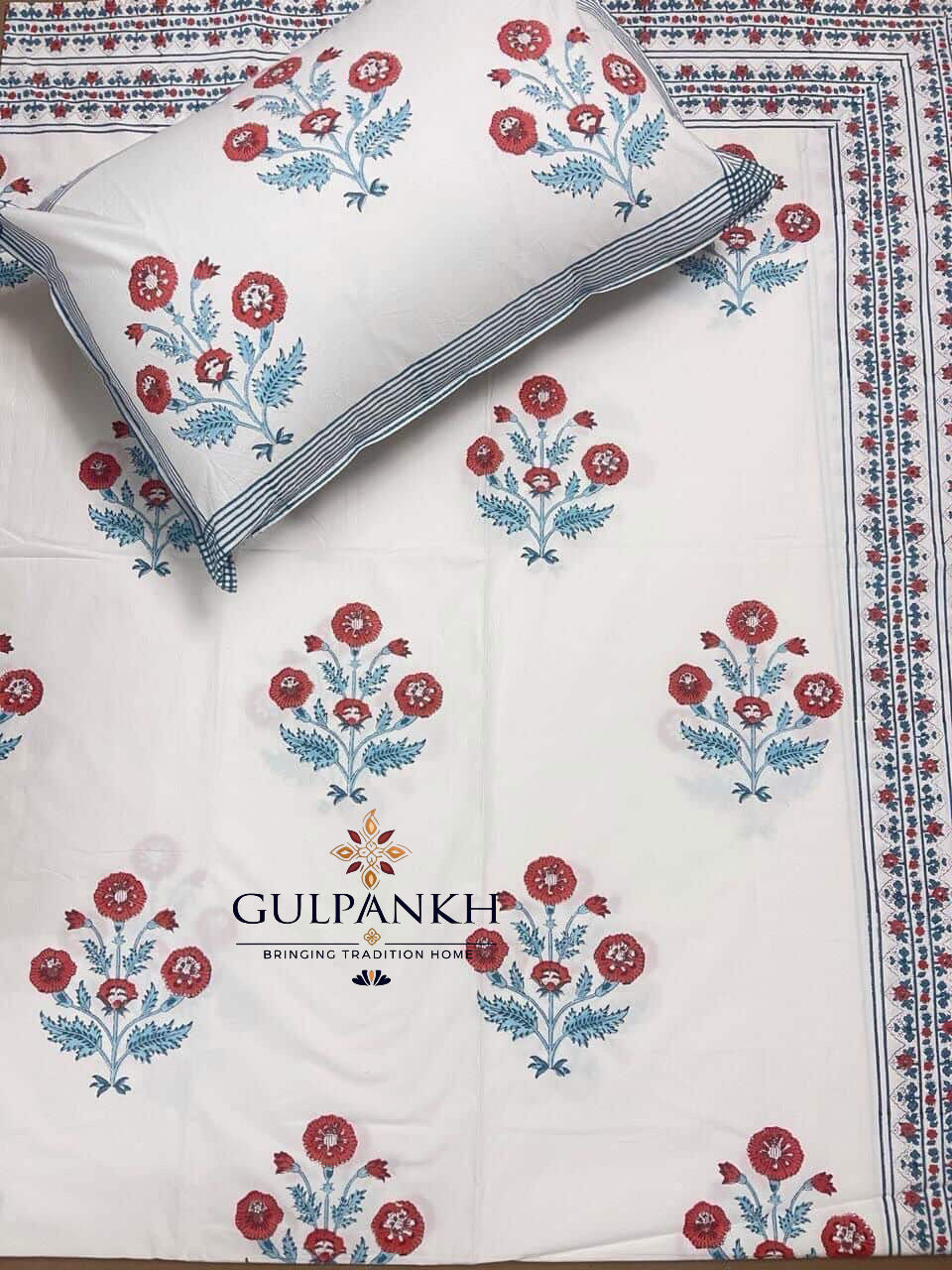 Ruby Garden Hand Block Printed Fitted Bedsheet | Gulpankh Canada