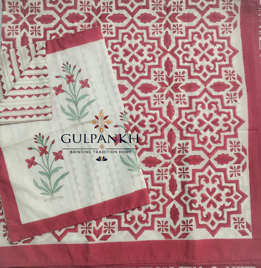Hand Block Printed 100% Cotton King Fitted Bedsheet – Rose Heritage Tile | Gulpankh Canada