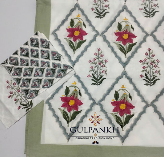 Hand Block Printed 100% Cotton King Fitted Bedsheet – Fuchsia Mughal Arch | Gulpankh Canada