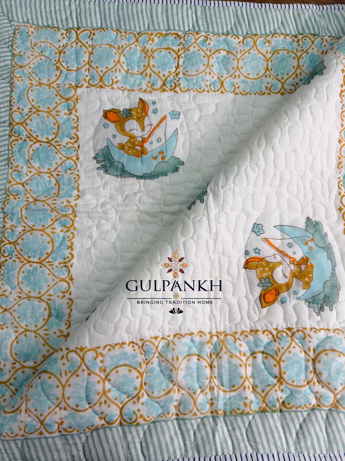 Reversible Baby Quilt - Bunny & Moonlight Adventures | Gulpankh Canada