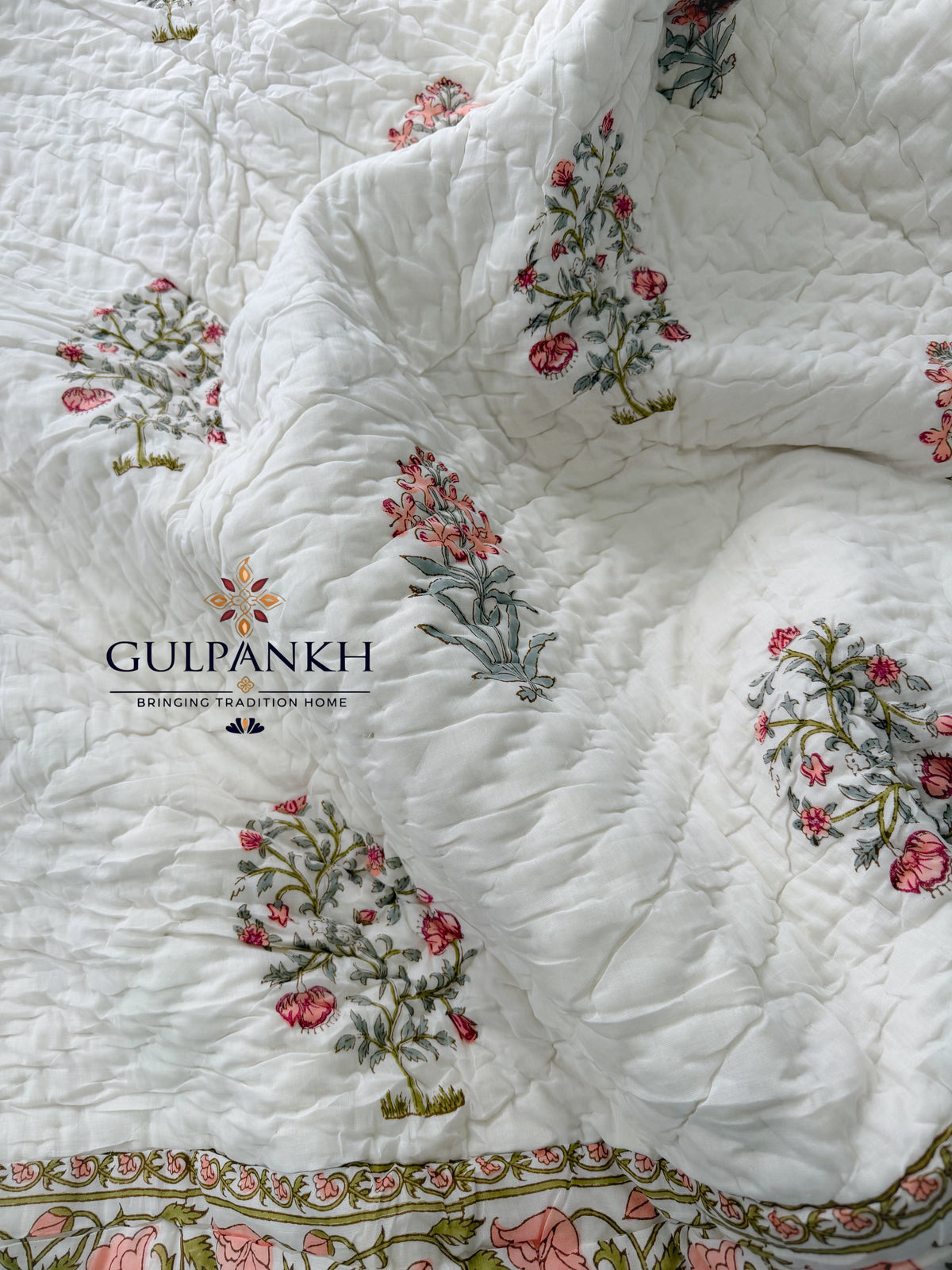 Hand Block Printed Reversible Cotton Quilt - Gulshan-e-Noor | Gulpankh Canada