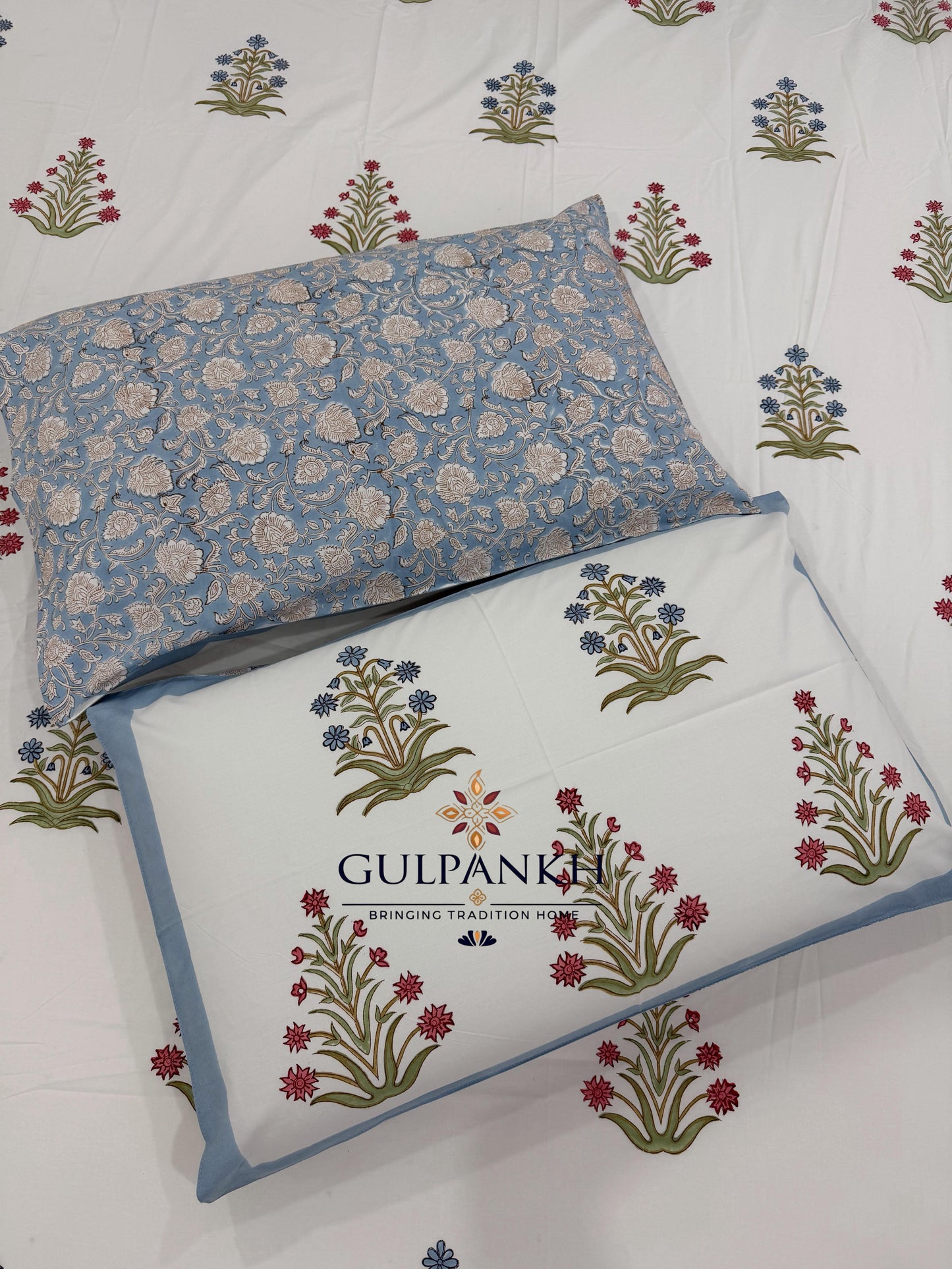 Meadow Buti Hand Block Printed Fitted Bedsheet | Gulpankh Canada