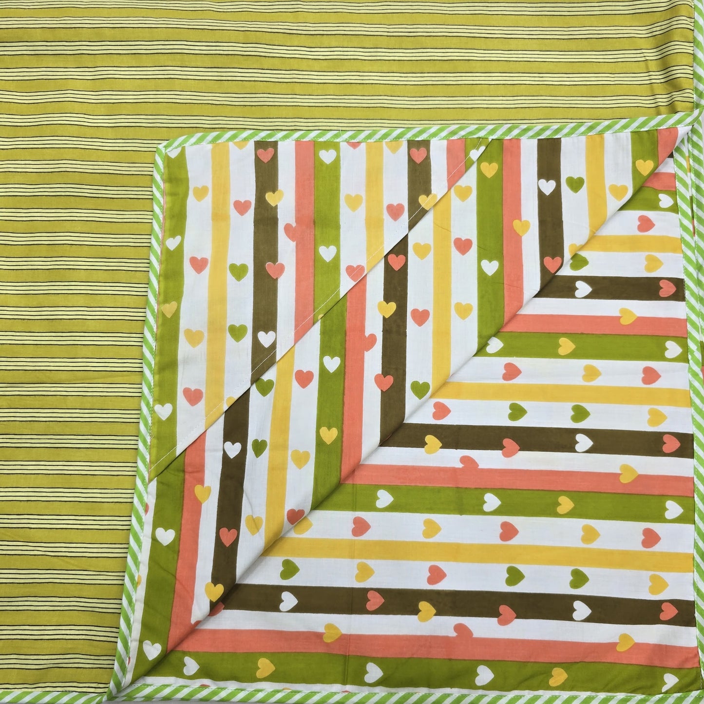 Hand Block Printed Hooded Baby Swaddle Blanket – Little Heart Stripes | Gulpankh Canada