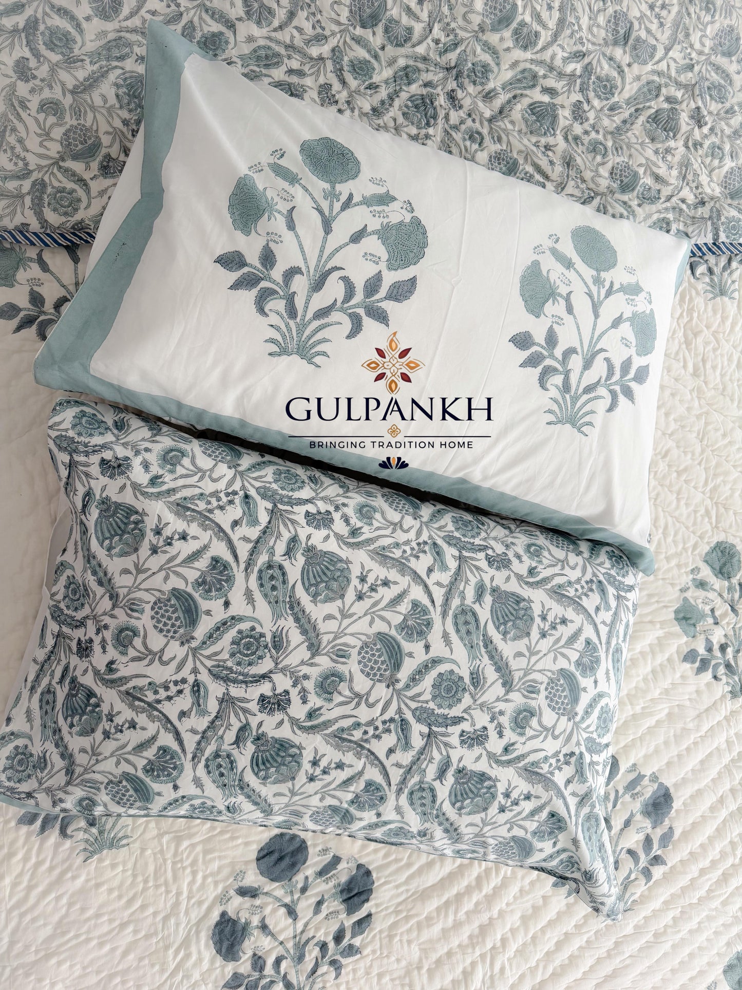 Hand Block Printed Cotton Quilt - Noor-e-Neel | Gulpankh Canada