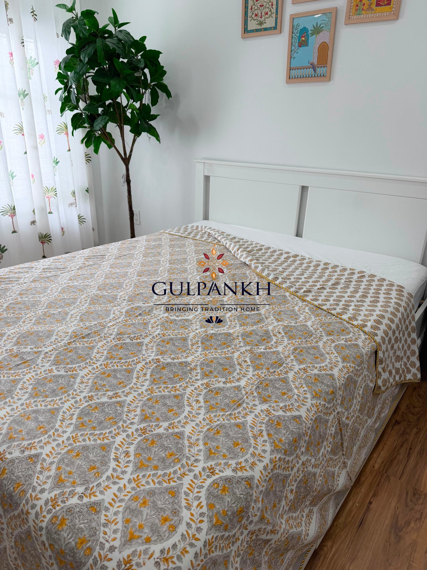 Hand Block Printed Mulmul Cotton Dohar - Vintage Ash Garden | Gulpankh Canada