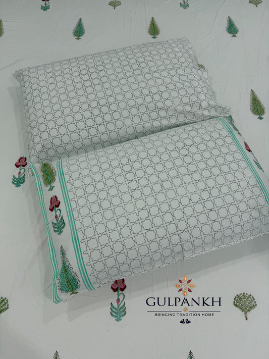 Mint Meadow Hand Block Printed Fitted Bedsheet | Gulpankh Canada